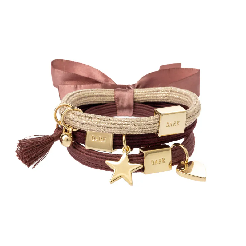 Dark HAIR TIES 3 PK CHARM COMBO MAROONS W/GOLD