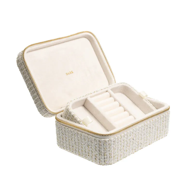Dark TWEED JEWELLERY BOX OFF WHITE W/GOLD
