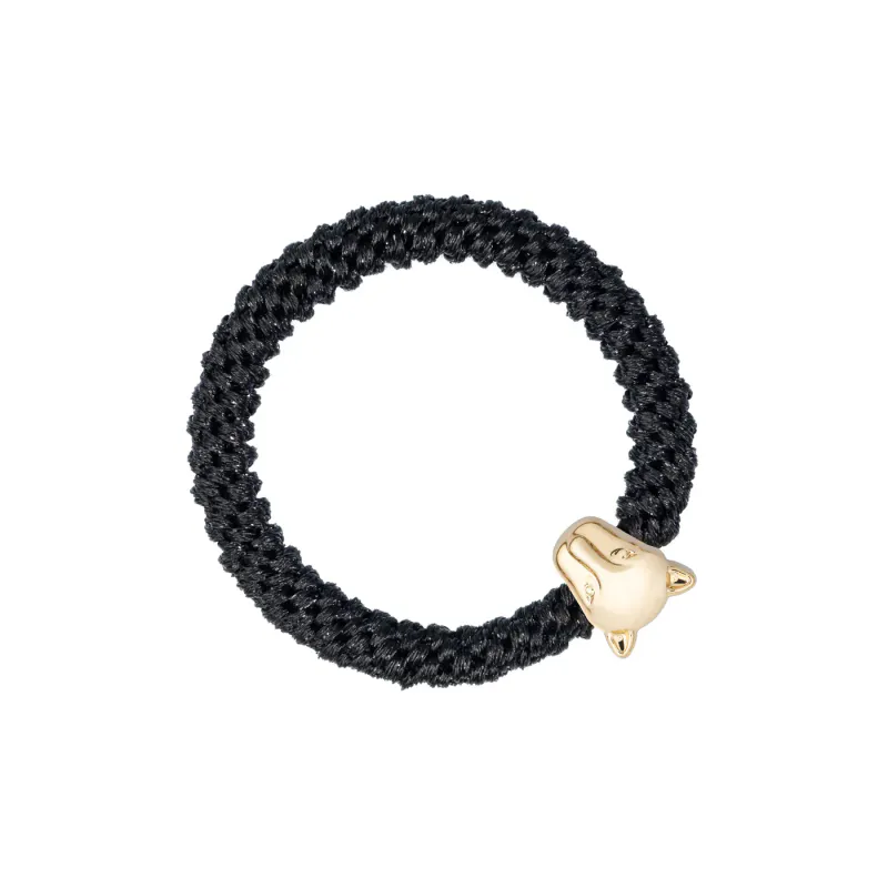 Dark FAT HAIR TIE W/GOLD SPARKLED BLACK W/PANTHER