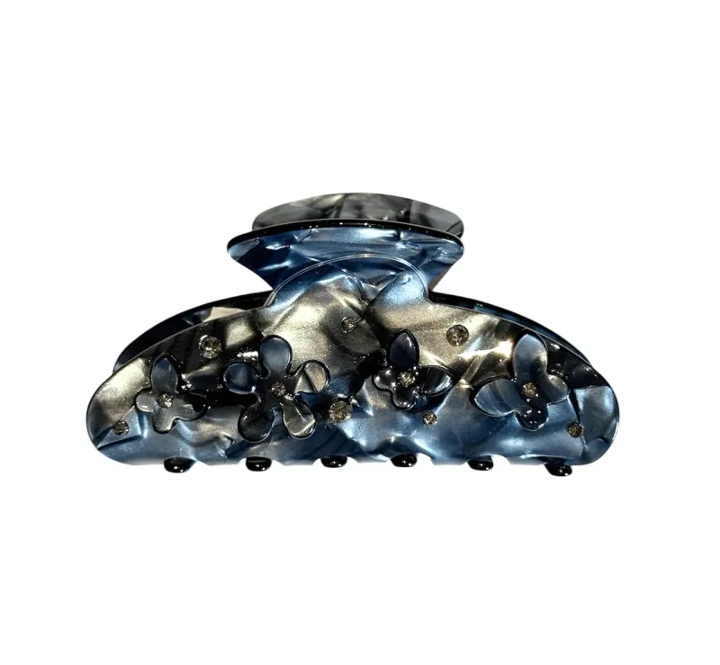 Dark FLOWER & BUTTERFLY HAIR CLAW NAVY BLUE