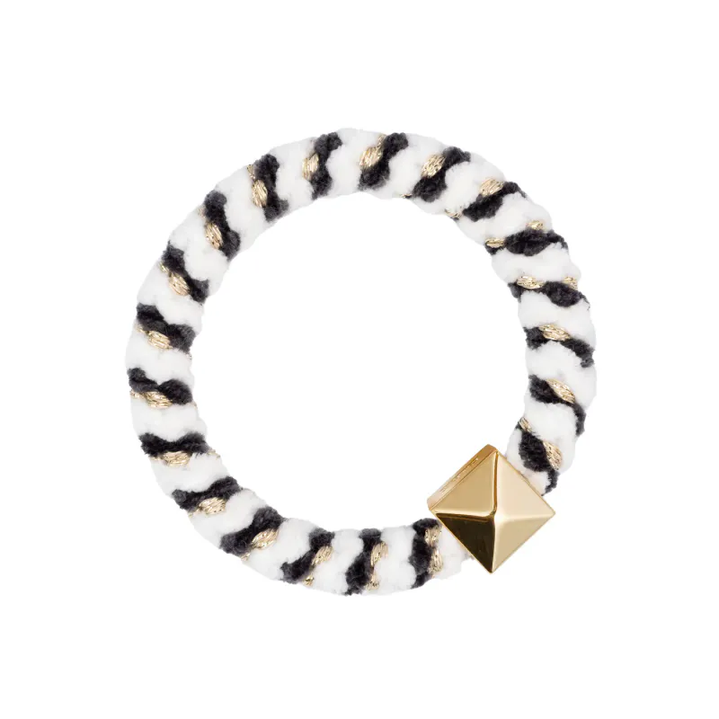 Dark FLUFFY FAT HAIR TIE W/GOLD DARK GREY MIX