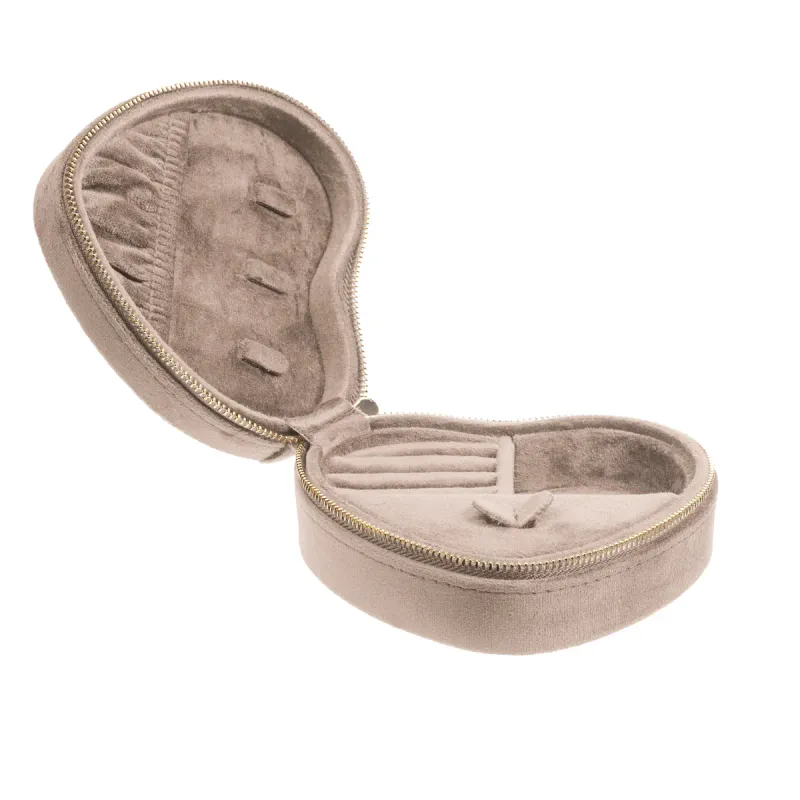 Dark Velvet Heart Jewellery Box Warm Taupe