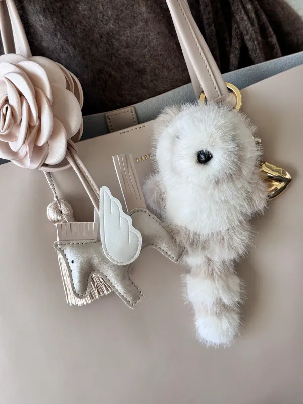 Dark RACCOON BAG CHARM SAND W/OFF WHITE