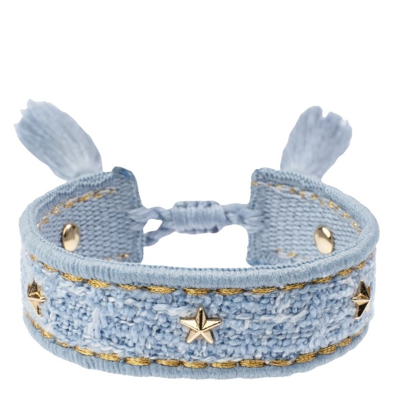 Dark TWEED FRIENDSHIP BRACELET W/STAR STUDS COOL BLUE