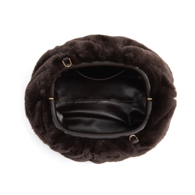 Dark FAUX FUR POUCH BAG CHOCOLATE BROWN