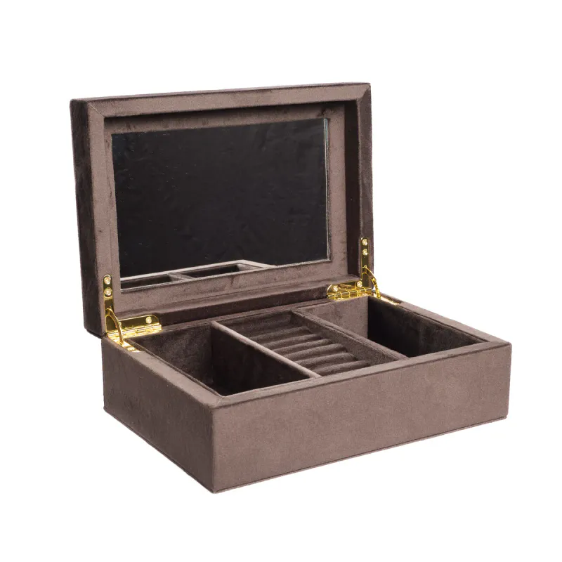 Dark VELVET JEWELLERY BOX LARGE CHOCOLATE BROWN