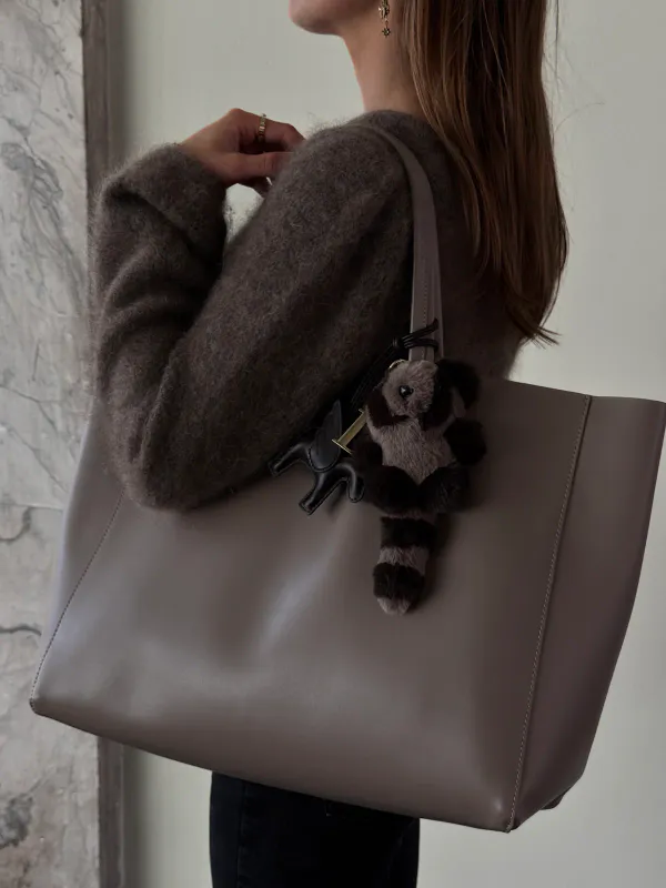 Dark RACCOON BAG CHARM CHOCOLATE BROWN W/WARM TAUPE