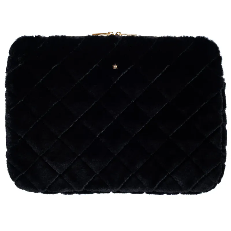 Dark FAUX FUR QUILTED MAC COVER BLACK